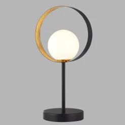 Discount Searchlight Tischlampe Metall Glas 36 cm hoch G9 Schwarz Weiß Gold