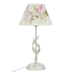 Lamkur Tischlampe Metall Shabby Weiß Stoff rund Landhaus* Nachttischlampen|Stofflampen