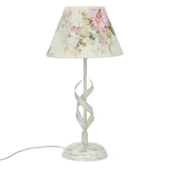 Lamkur Tischlampe Metall Shabby Weiß Stoff rund Landhaus* Nachttischlampen|Stofflampen