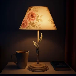 Lamkur Tischlampe Metall Shabby Weiß Stoff rund Landhaus* Nachttischlampen|Stofflampen