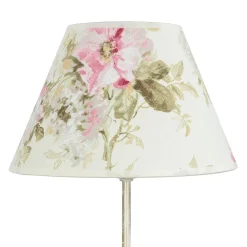 Lamkur Tischlampe Metall Shabby Weiß Stoff rund Landhaus* Nachttischlampen|Stofflampen