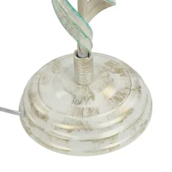 Lamkur Tischlampe Metall Shabby Weiß Stoff rund Landhaus* Nachttischlampen|Stofflampen