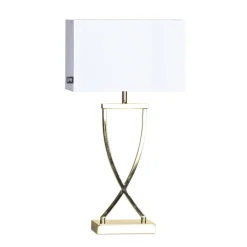 New By Rydéns Tischlampe Metall Stoff 52 cm in Messing Weiß für E27