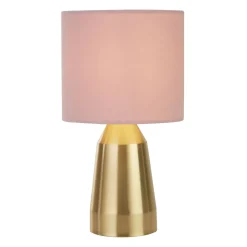 Searchlight Tischlampe Metall Stoff H: 33 cm klein in Rosa Gold E14* Stofflampen|Schlafzimmer Lampen