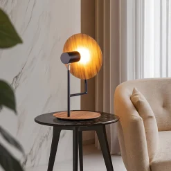 Elstead Tischlampe Metall Teakholz Furnier 46 cm hoch Modern* Wohnzimmerlampen|Schlafzimmer Lampen