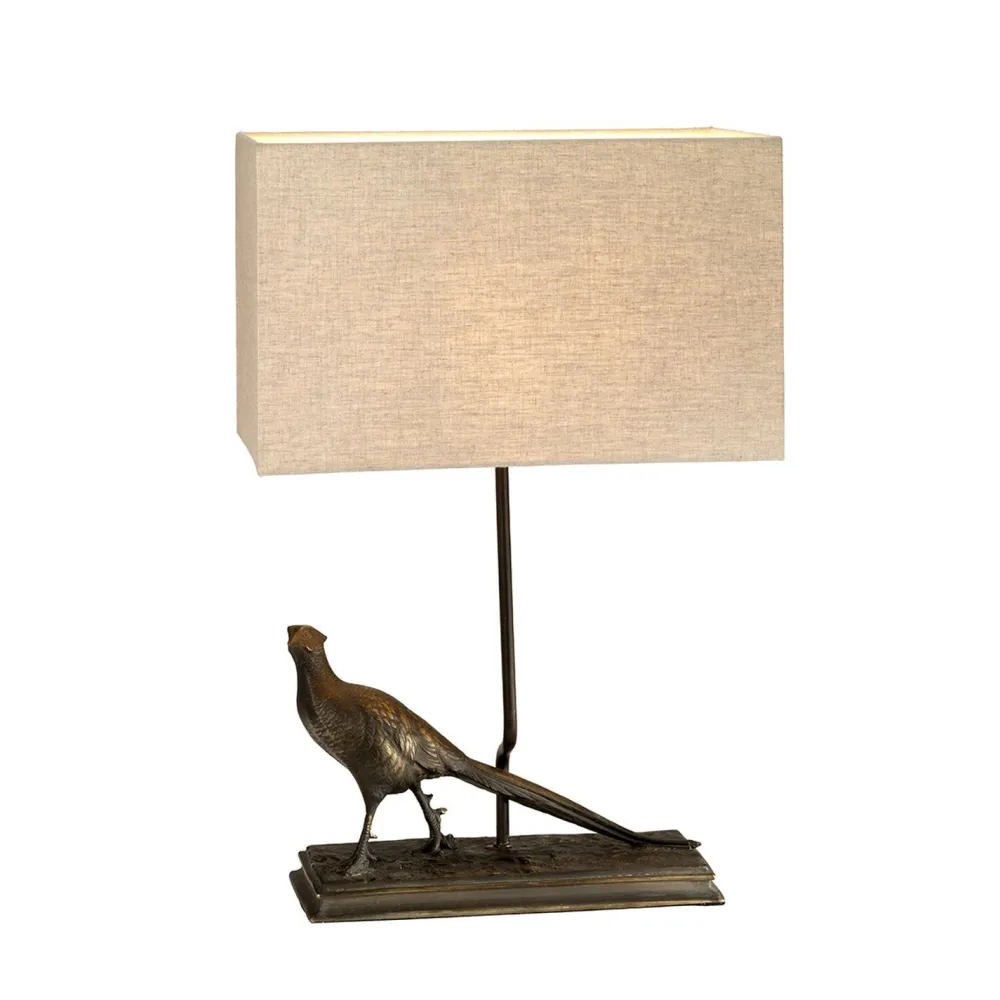 New Elstead Tischlampe mit Schirm Jute Resin in Bronze antik Natur