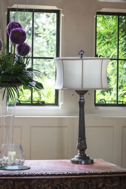 Elstead Tischlampe mit Zugschalter E27 94 cm hoch Stoffschirm* Tischlampen|Schlafzimmer Lampen