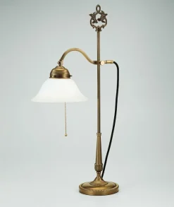 Berliner Messingleuchten Tischlampe mit Zugschalter Messing Glas E27 blendarm* Wohnzimmerlampen|Metall Lampen