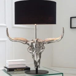 New Invicta Interior Tischlampe Modern Design Stierkopf Silber Schwarz