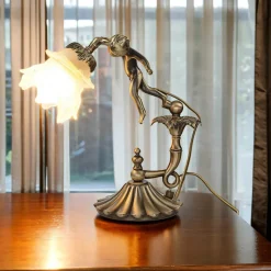 New Giovanni Battista Tischlampe Putti aus Echt-Messing Antik Premium