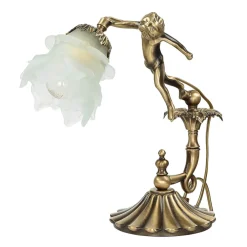 New Giovanni Battista Tischlampe Putti aus Echt-Messing Antik Premium