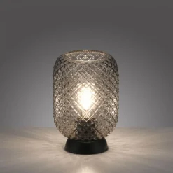 Best Just Light Tischlampe Rauchgrau Schwarz Glas Metall 22,5 cm E27
