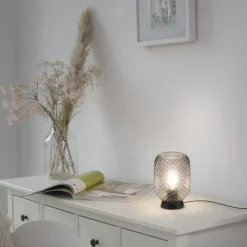 Best Just Light Tischlampe Rauchgrau Schwarz Glas Metall 22,5 cm E27