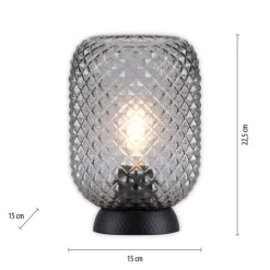 Best Just Light Tischlampe Rauchgrau Schwarz Glas Metall 22,5 cm E27