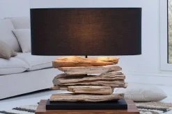 Invicta Interior Tischlampe RIVER Treibholz Leinen Handarbeit Unikat* Tischlampen|Schlafzimmer Lampen