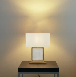 Clearance Searchlight Tischlampe Samtschirm H: 53 cm E27 in Messing Weiß