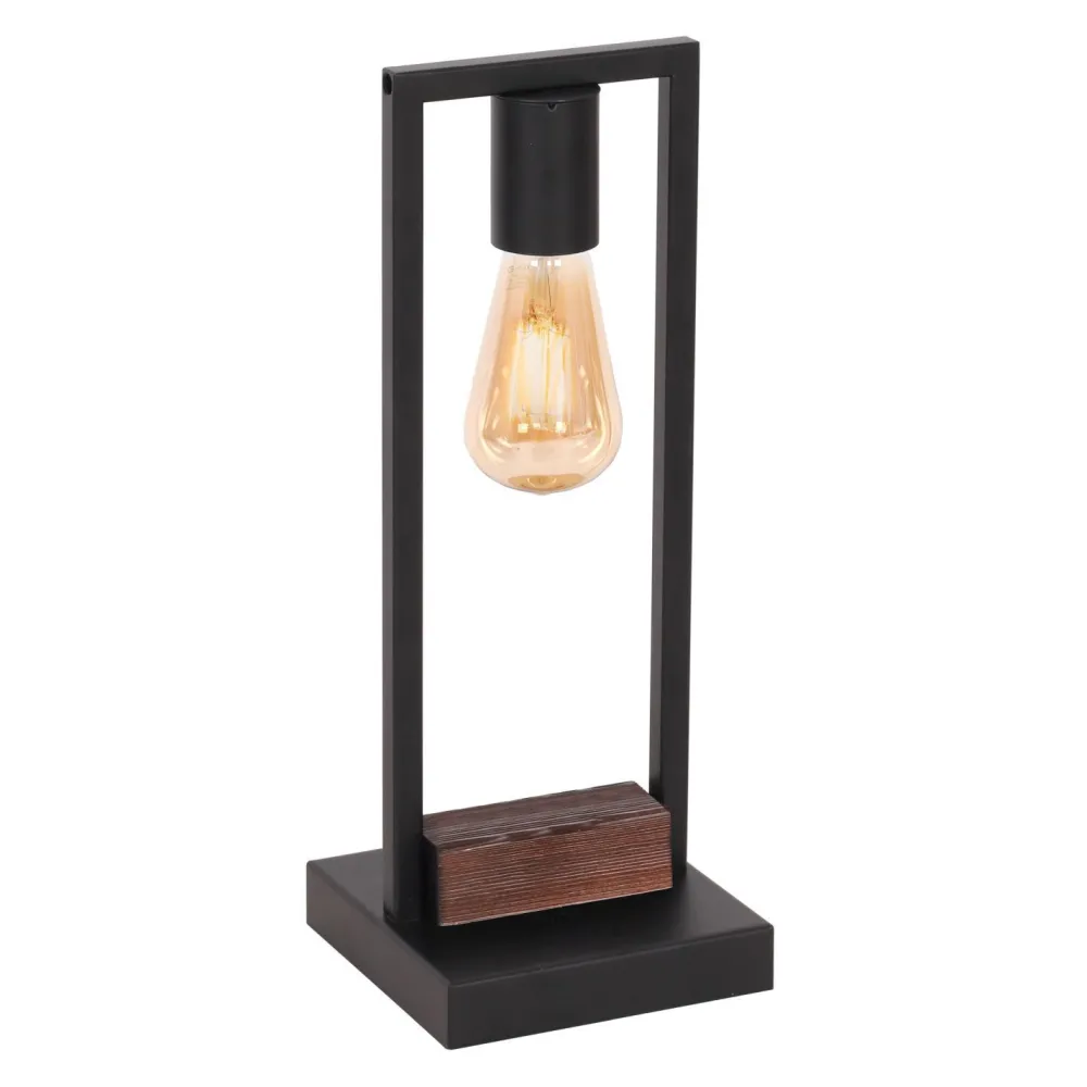 Luminex Tischlampe Schwarz Braun 42 cm Metall Holz für E27* Wohnzimmerlampen
