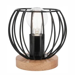 Discount Lamkur Tischlampe Schwarz E27 klein H: 16 cm Metall Holz Retro