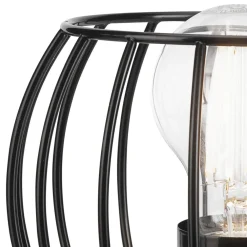 Discount Lamkur Tischlampe Schwarz E27 klein H: 16 cm Metall Holz Retro