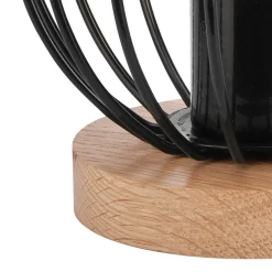 Discount Lamkur Tischlampe Schwarz E27 klein H: 16 cm Metall Holz Retro