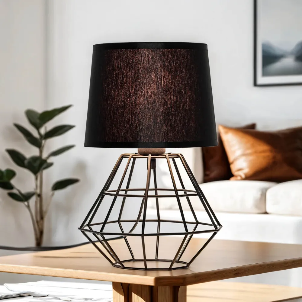 TK Lighting Tischlampe Schwarz E27 Metall Stoff 34 cm* Designerlampen|Moderne Lampen