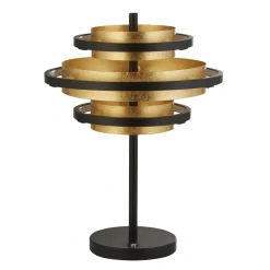 Sale Searchlight Tischlampe Schwarz Gold H: 43,5 cm Ø 32 cm rund Metall