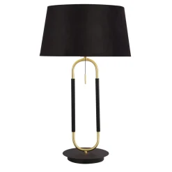 Searchlight Tischlampe Schwarz Messing E27 63 cm hoch Stoff Metall* Schlafzimmer Lampen|Stofflampen