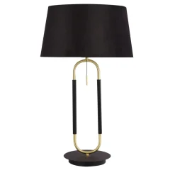 Searchlight Tischlampe Schwarz Messing E27 63 cm hoch Stoff Metall* Schlafzimmer Lampen|Stofflampen