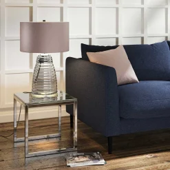 Elstead Tischlampe Stoff Glas 64,3 cm beleuchteter Fuß mit LED GU10* Schlafzimmer Lampen|Metall Lampen