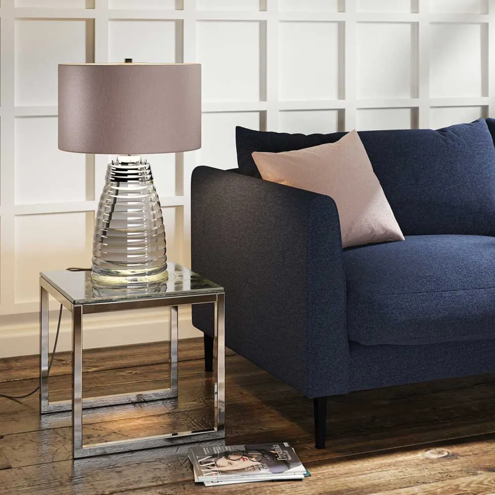 Elstead Tischlampe Stoff Glas 64,3 cm beleuchteter Fuß mit LED GU10* Schlafzimmer Lampen|Metall Lampen