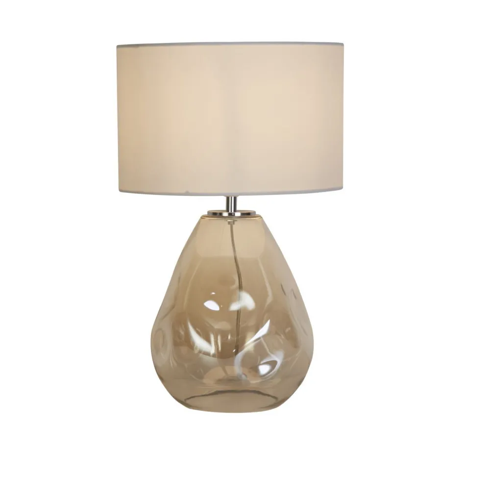 Searchlight Tischlampe Stoff Glas blendarm 44,5 cm Champagner Weiß* Wohnzimmerlampen|Glaslampen