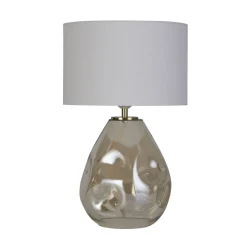 Searchlight Tischlampe Stoff Glas blendarm 44,5 cm Champagner Weiß* Wohnzimmerlampen|Glaslampen