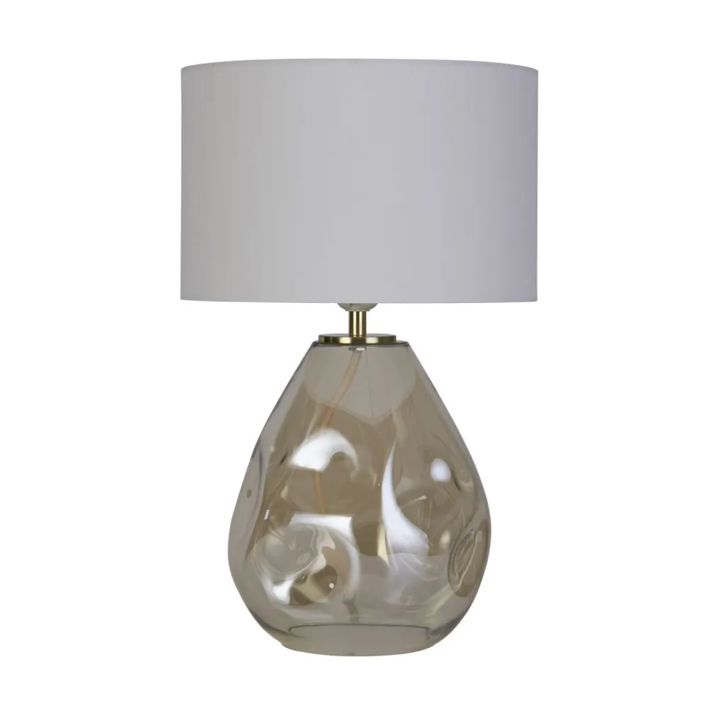 Searchlight Tischlampe Stoff Glas blendarm 44,5 cm Champagner Weiß* Wohnzimmerlampen|Glaslampen