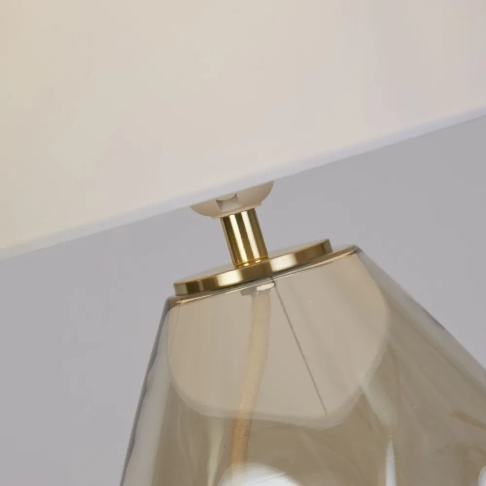 Searchlight Tischlampe Stoff Glas blendarm 44,5 cm Champagner Weiß* Wohnzimmerlampen|Glaslampen