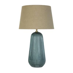 Searchlight Tischlampe Stoff Glas E27 37 cm Blau Natur wohnlich* Wohnzimmerlampen|Glaslampen