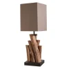 Clearance Invicta Interior Tischlampe Stoff Holz blendarm E14 45 cm in Natur Braun