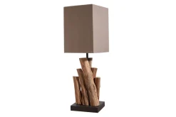 Clearance Invicta Interior Tischlampe Stoff Holz blendarm E14 45 cm in Natur Braun