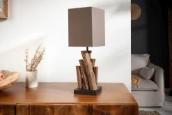 Clearance Invicta Interior Tischlampe Stoff Holz blendarm E14 45 cm in Natur Braun