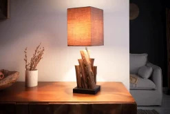 Clearance Invicta Interior Tischlampe Stoff Holz blendarm E14 45 cm in Natur Braun