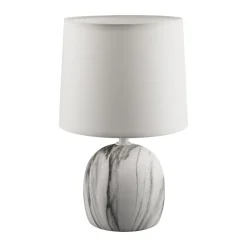 Strühm Tischlampe Stoff Keramik 25,5 cm hoch Grau Weiß E14 rund Modern Kabelschalter Nachttischlampe Schlafzimmer Tischleuchte Wohnzimmer* Tischlampen|Schlafzimmer Lampen