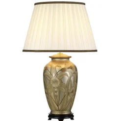 Best Elstead Tischlampe Stoff Keramik in Silber Creme 74 cm