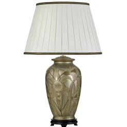 Best Elstead Tischlampe Stoff Keramik in Silber Creme 74 cm