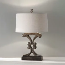 Elstead Tischlampe Stoff Metall 65 cm Schwarz antik Creme E27* Tischlampen|Schlafzimmer Lampen