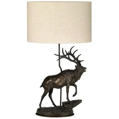 Elstead Tischlampe Stoff Resin Hirsch 80cm Bronze antik Natur* Tischlampen|Schlafzimmer Lampen
