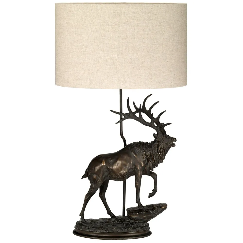 Elstead Tischlampe Stoff Resin Hirsch 80cm Bronze antik Natur* Tischlampen|Schlafzimmer Lampen