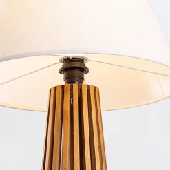 Online Elstead Tischlampe Stoff Teak Holz Furnier Stoff 66 cm E27