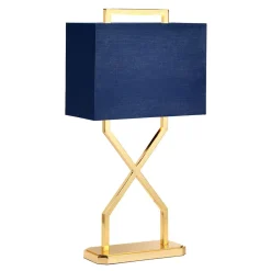 Outlet Elstead Tischlampe Stoffschirm in Blau Gold 68 cm hoch E27