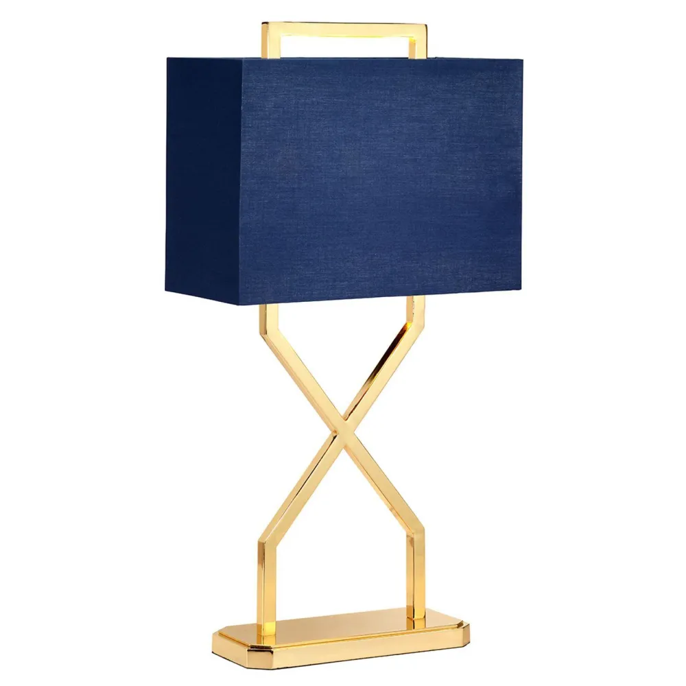 Outlet Elstead Tischlampe Stoffschirm in Blau Gold 68 cm hoch E27