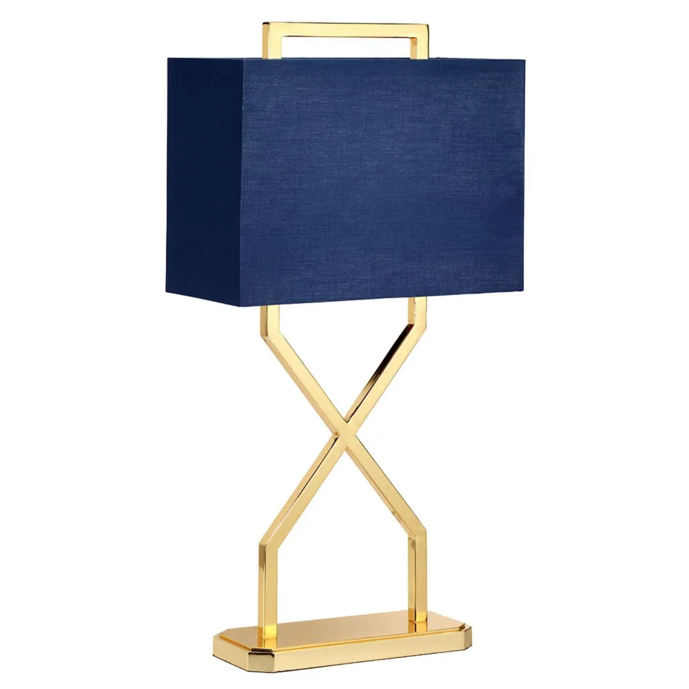 Outlet Elstead Tischlampe Stoffschirm in Blau Gold 68 cm hoch E27