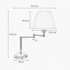 Giovanni Battista Tischlampe verstellbar 47,5 cm Messing Stoff E14* Tischlampen|Schlafzimmer Lampen